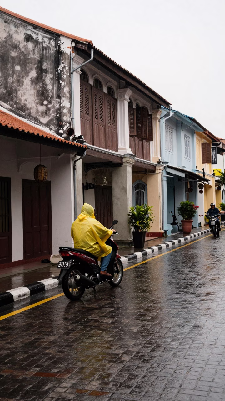Motorcyclist Pausing in George Town in in George Town, Malaysia