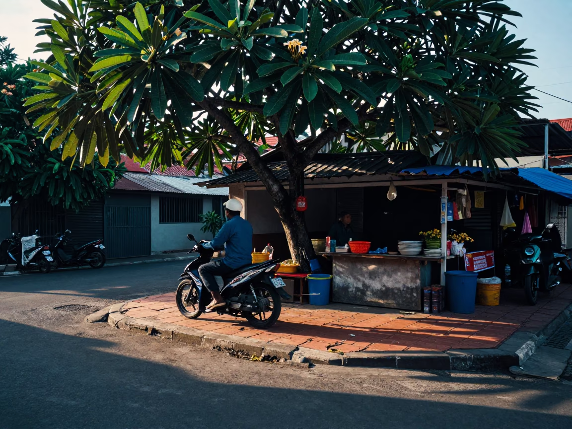 Motorcyclist Pausing in Yogyakarta in in Yogyakarta, Indonesia