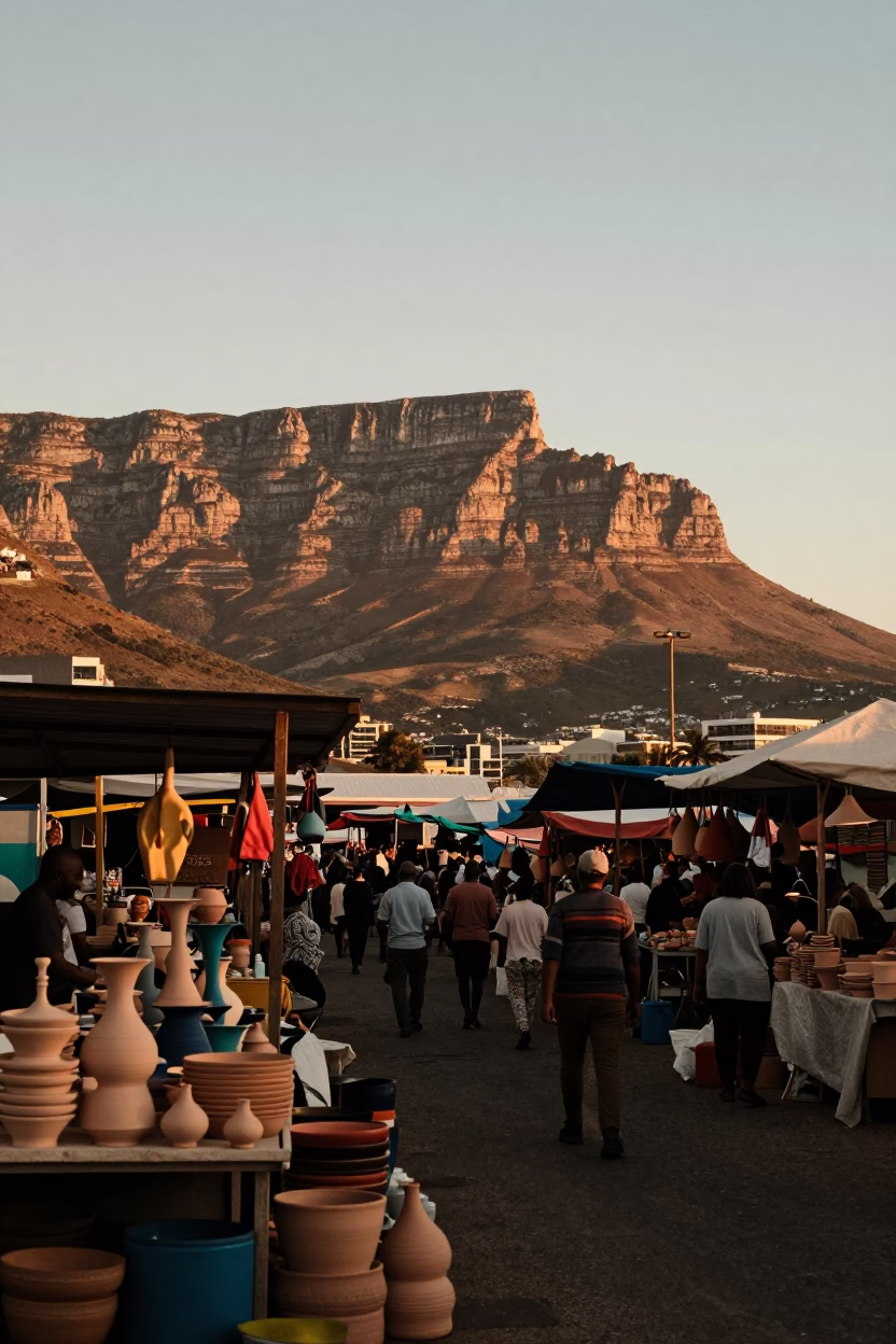 Mountain Backdrop at Honeyed Evening Light in Cape Town in in Cape Town, South Africa