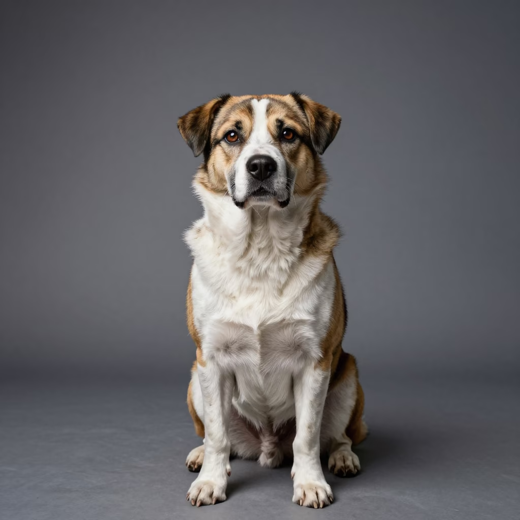 Mountain Cur Portrait in Quito Studio in in a quiet portrait studio with a plain backdrop and eye-level framing in Quito