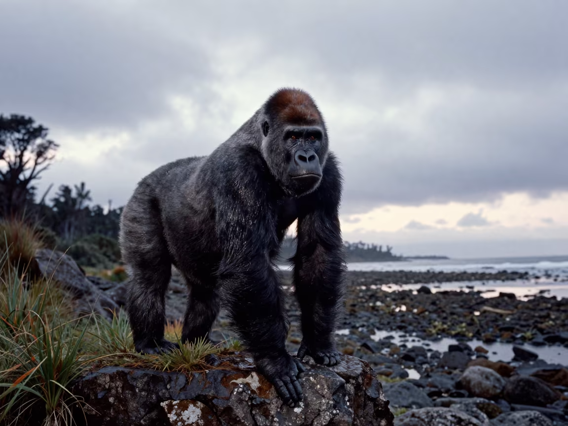 Mountain Gorilla at Bogota Ledge Dawn in beside a tidal inlet near Bogotá