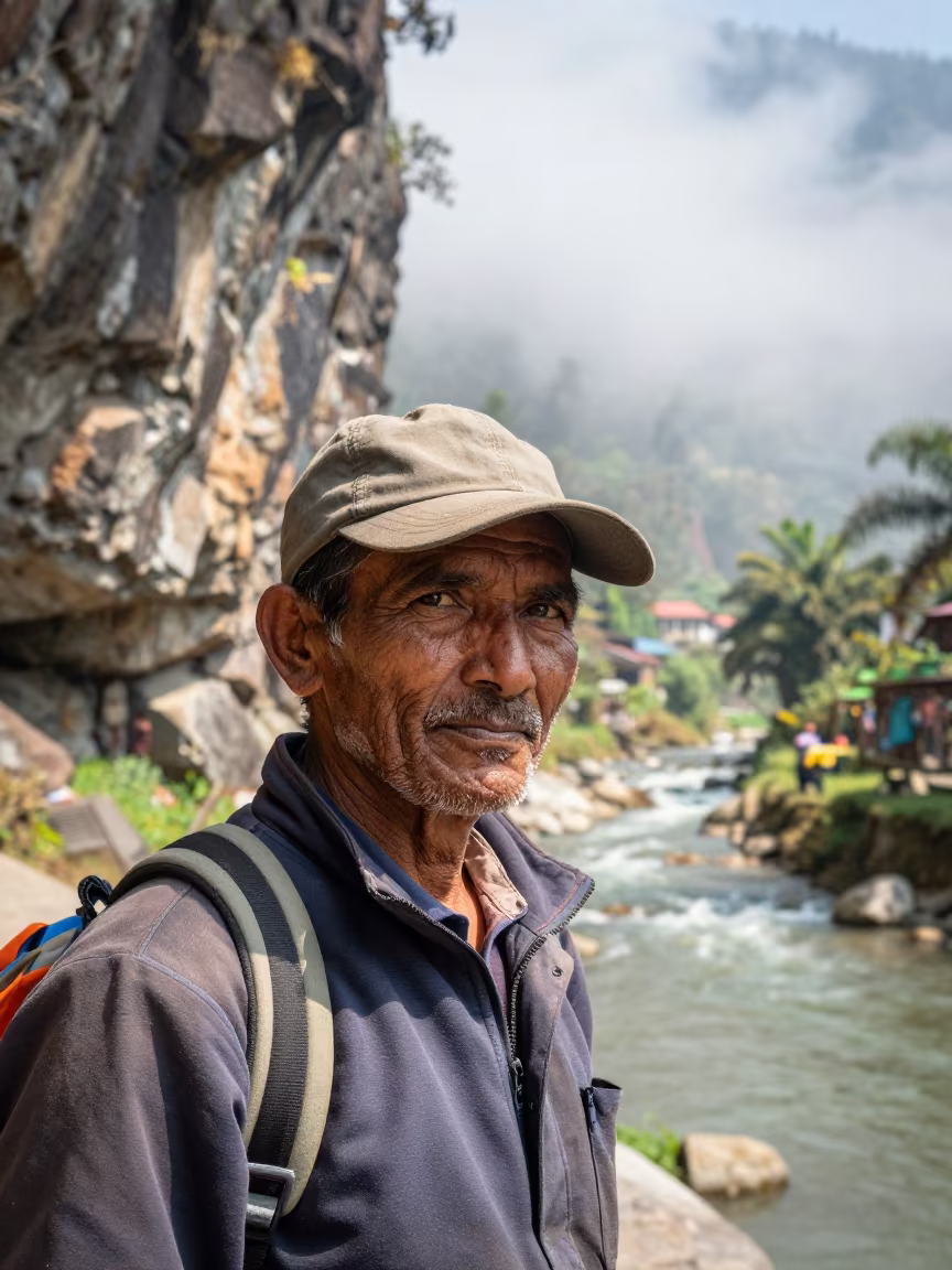Mountain Guide Beside Canal in Pokhara Fog in beside a canal in Pokhara