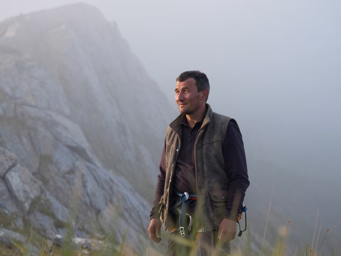 Mountain Guide Portrait in Bishkek Dawn Fog in in Bishkek