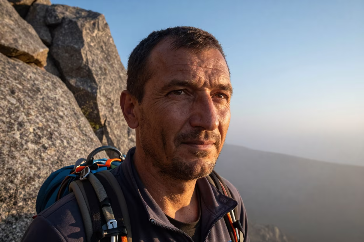 Mountain Guide Portrait in Honeyed Evening Light in near Sololaki, Tbilisi