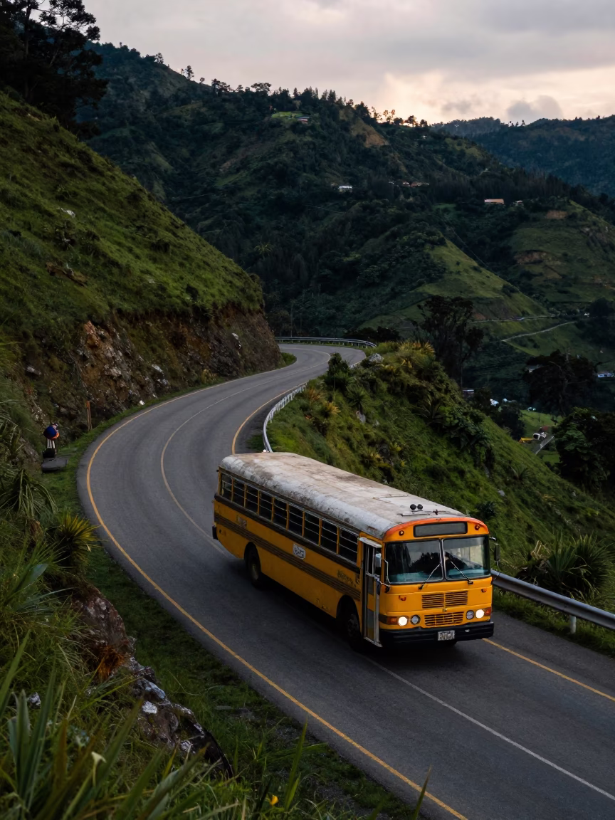 Mountain Highway in Medellin at The Early Evening Light in in Medellin, Colombia