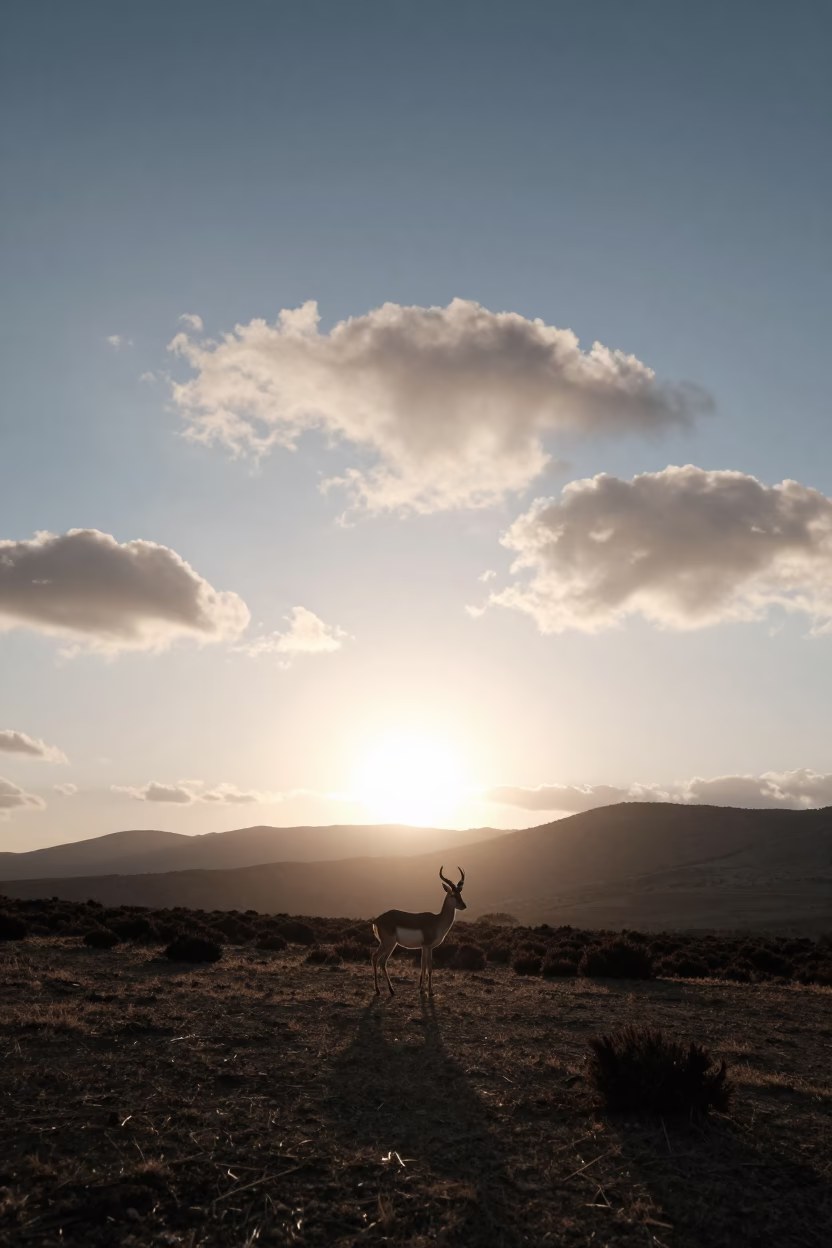Mountain Nyala Silhouette Against Winter Clouds in near Thimphu
