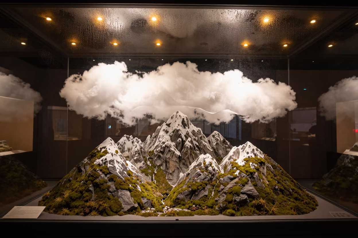 Mountain Peak Banner Cloud on Museum Plinth in on a museum plinth near Tbilisi