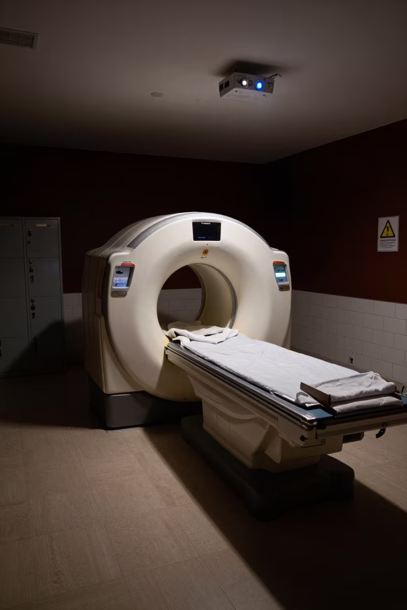 MRI Prep Alcove Night Fez Hospital in inside a hospital imaging bay in Fez