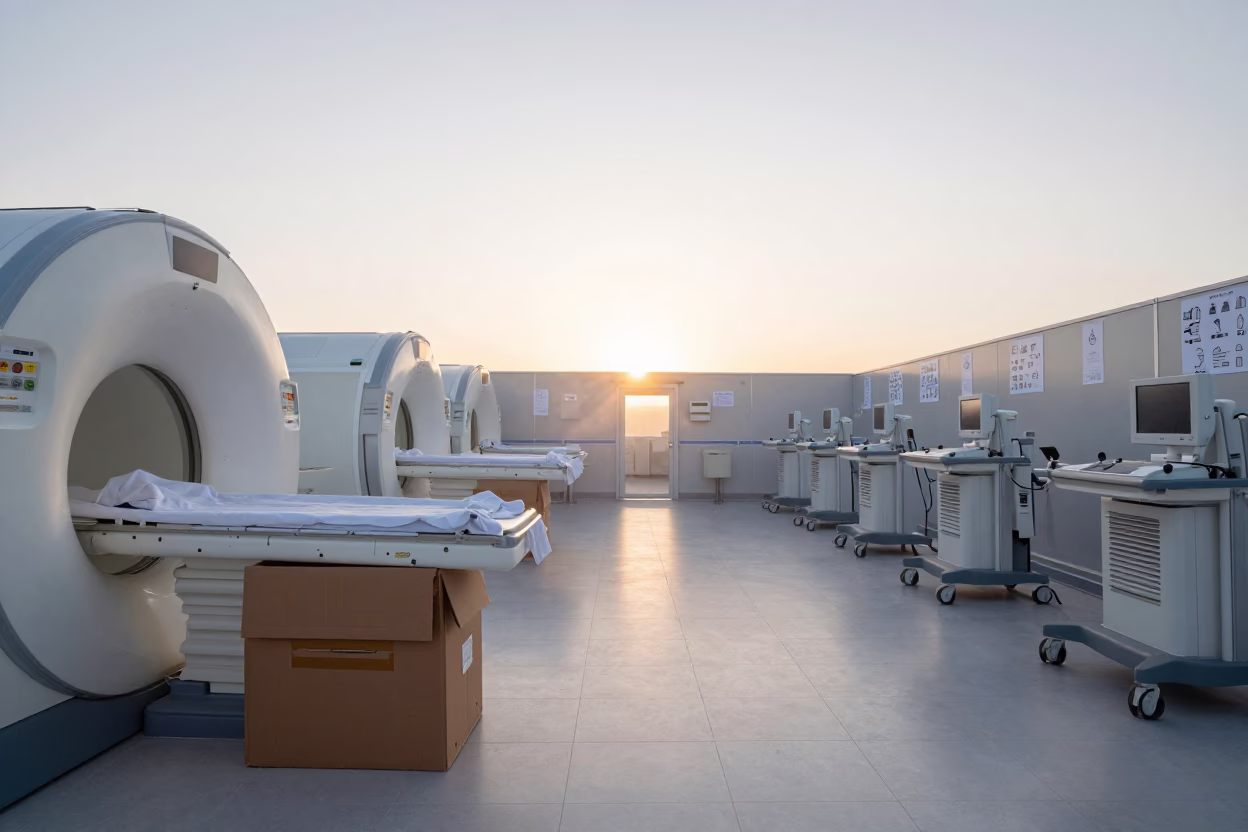 MRI Suite Floor Before Dawn in Taourirt in inside an MRI suite in Taourirt