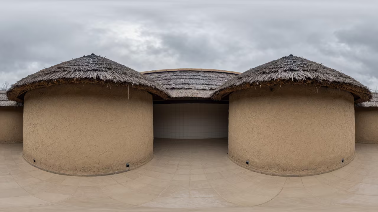 Mud Hut Display in Strasbourg Stair Hall in inside a tiled stair hall in Strasbourg
