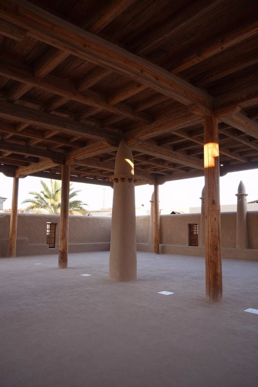 Mud Minaret Wooden Mosque Prayer Hall Tucson in in a mosque prayer hall in Tucson