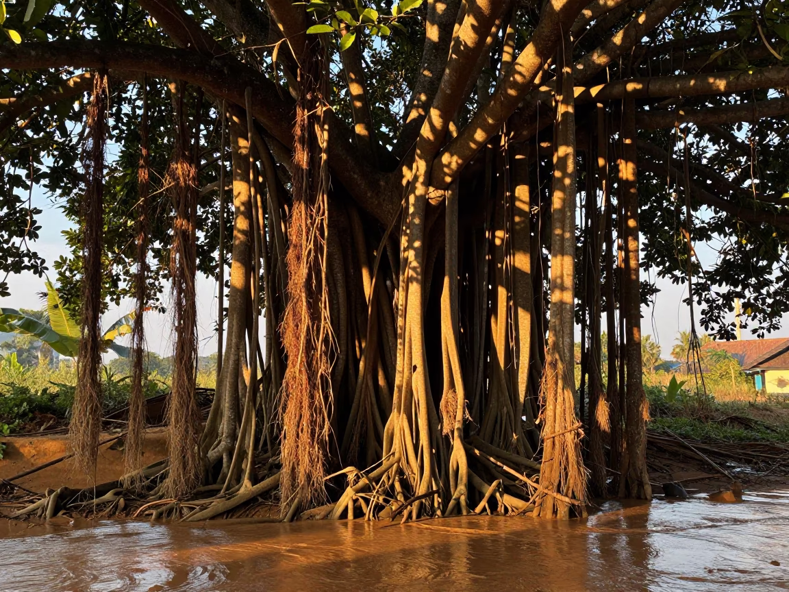 Muddy Canal in Luang Prabang at Golden Hour in in Luang Prabang, Laos