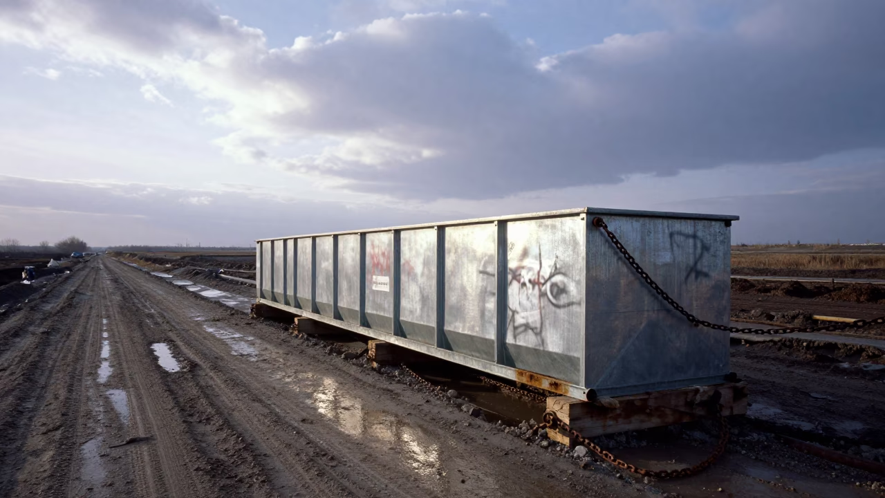 Muddy Construction Site Morning Light Kazakhstan in at a muddy site access road in Kazakhstan