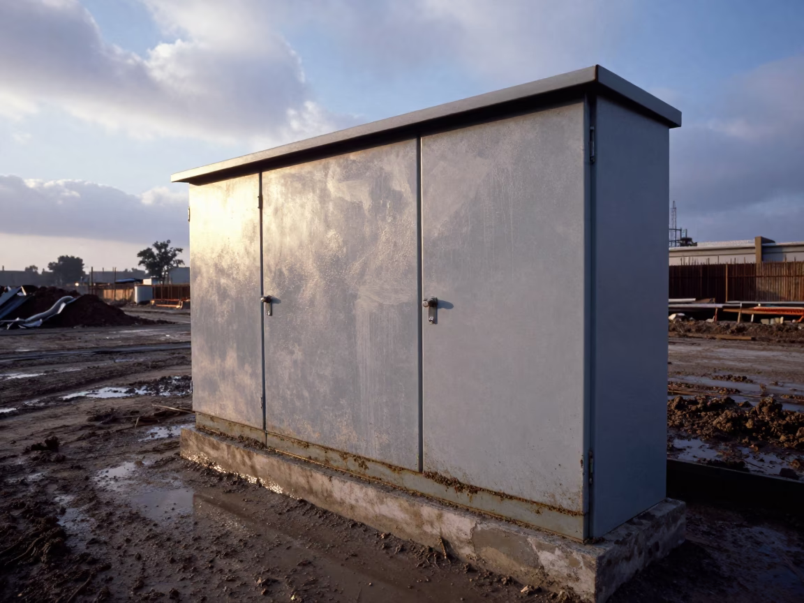 Muddy Construction Wall Under Dawn Light in at a muddy site access road near Amarah
