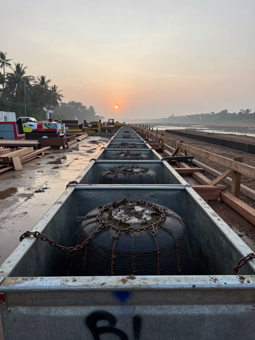 Muddy Dewatering Sock Filter Bin Construction Site in on an active construction deck near Udupi
