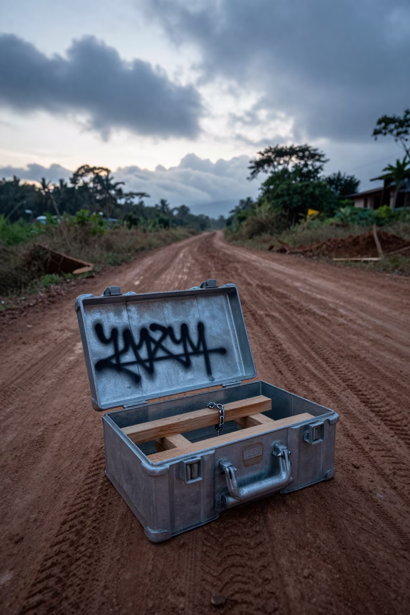 Muddy Kit Box Dawn Road Gampaha in at a muddy site access road in Gampaha