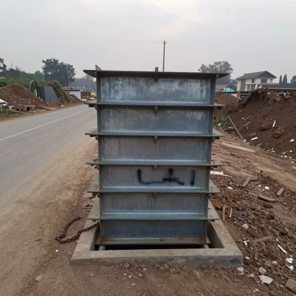 Muddy Storm Drain Stack in Bhaktapur Morning in at a muddy site access road near Bhaktapur