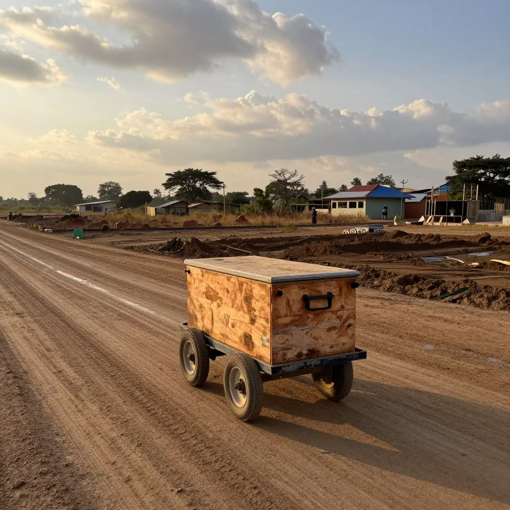 Muddy Water Cooler Cart at Naypyidaw Site in at a muddy site access road near Naypyidaw