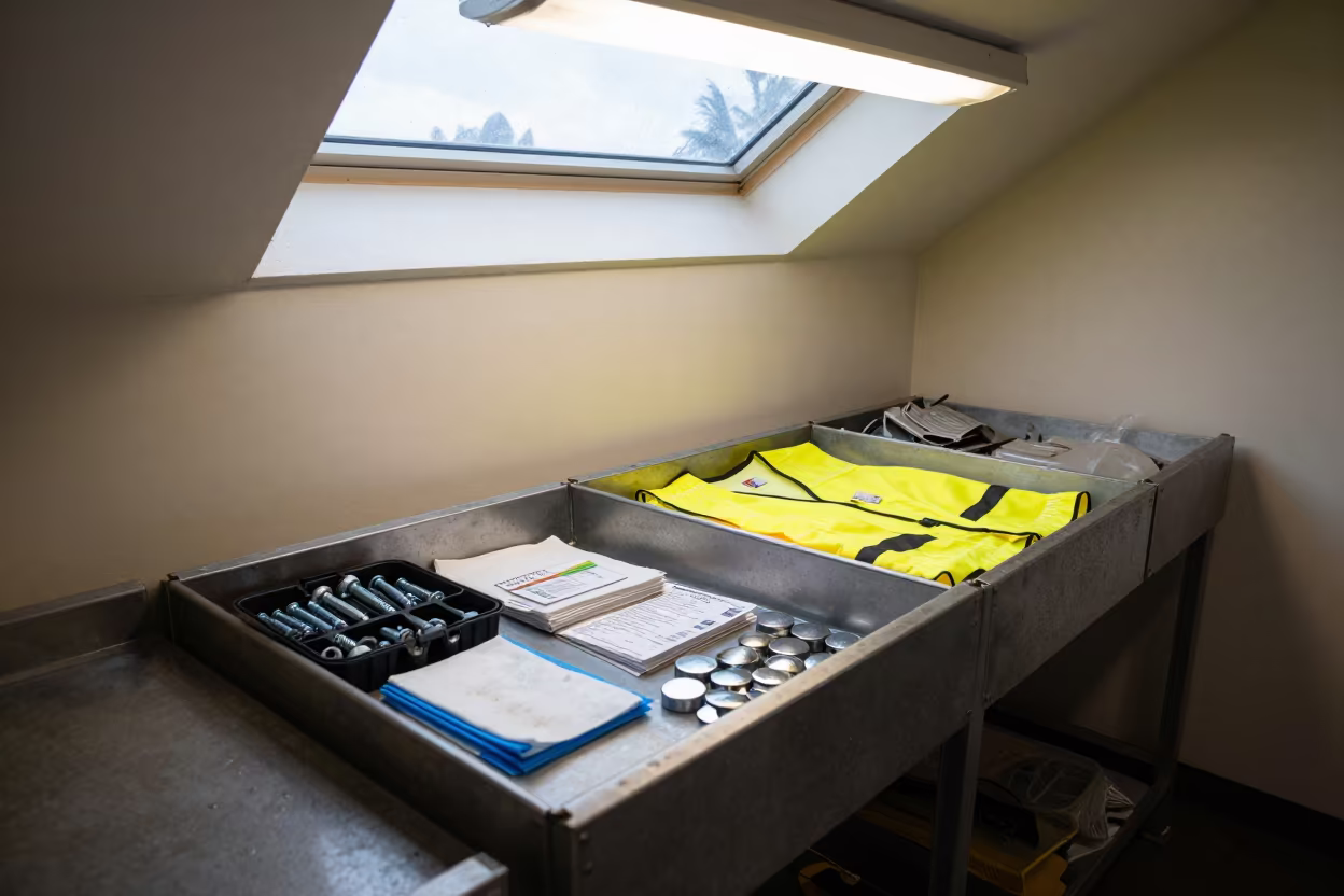 Mudflap Kit Drawer Under Dock Light in at a fulfillment packing station in Kaimuki, Honolulu