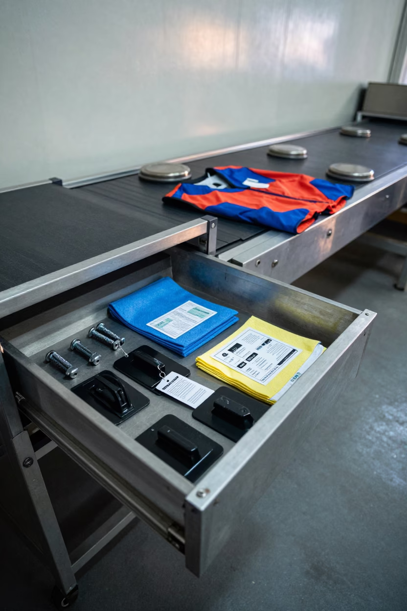 Mudflap Kit Drawer on Sorting Belt Near Mumbai in at a parcel sorting belt near Mumbai