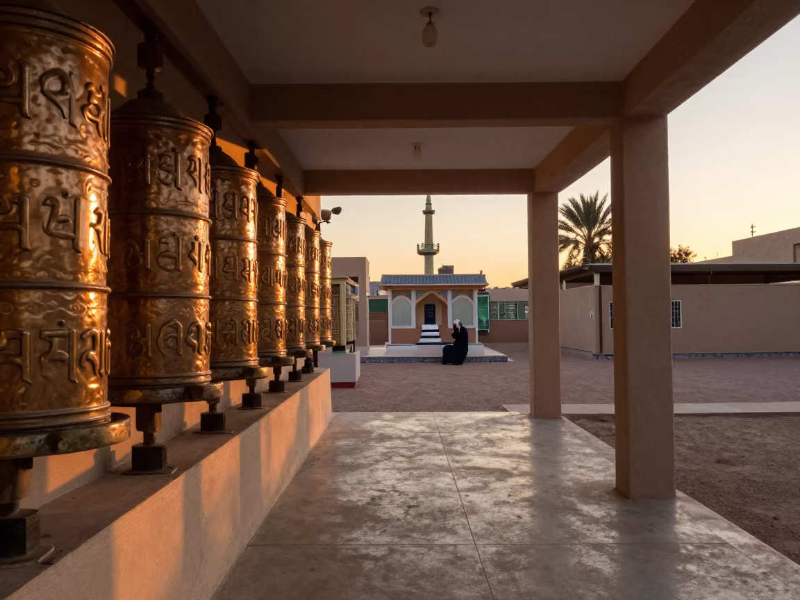 Muezzin Calls Adhan Sunset Prayer Wheel Corridor Phoenix in beside a prayer wheel corridor in Phoenix