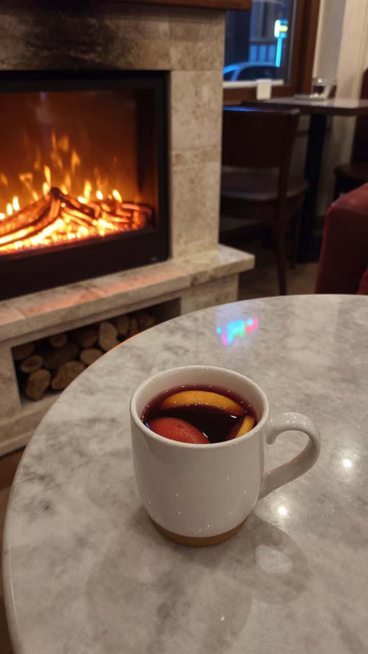 Mulled Wine by Fireplace in Cihangir Istanbul in by a crackling fireplace in Cihangir, Istanbul