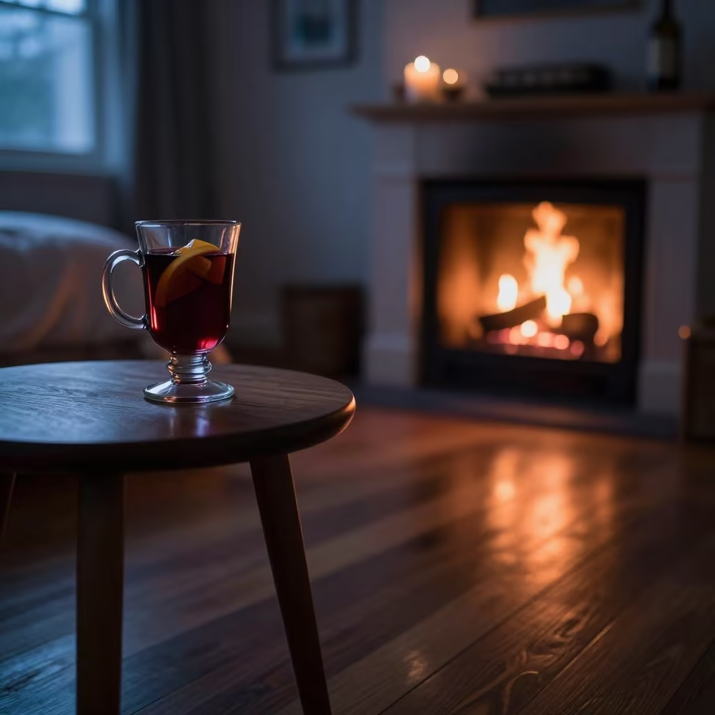 Mulled Wine in Predawn Neon Bedroom in in a candlelit bedroom in Collingwood, Melbourne
