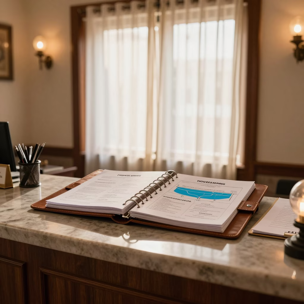 Multan Hotel Wake-Up Log Binder Front Desk in at a reception desk under warm light near Multan
