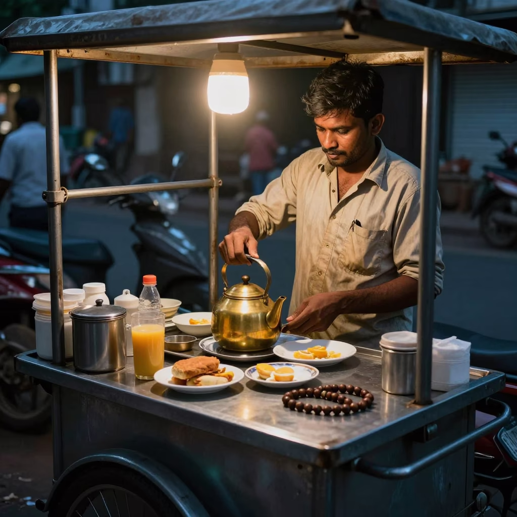 Mumbai Breakfast Stall at The Predawn Darkness Light in in Mumbai, India