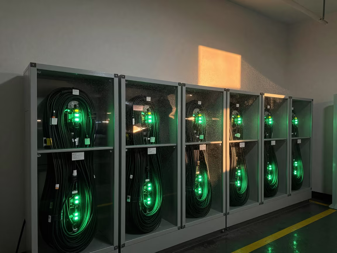 Mumbai Cross Dock Scanner Charging Station Before Dawn in inside a cross-dock lane in Mumbai