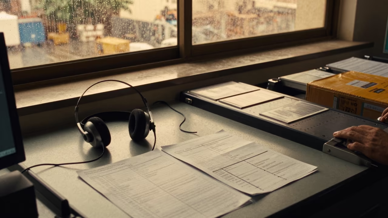 Mumbai Dispatch Desk Golden Hour Monsoon in at a parcel sorting belt in Mumbai