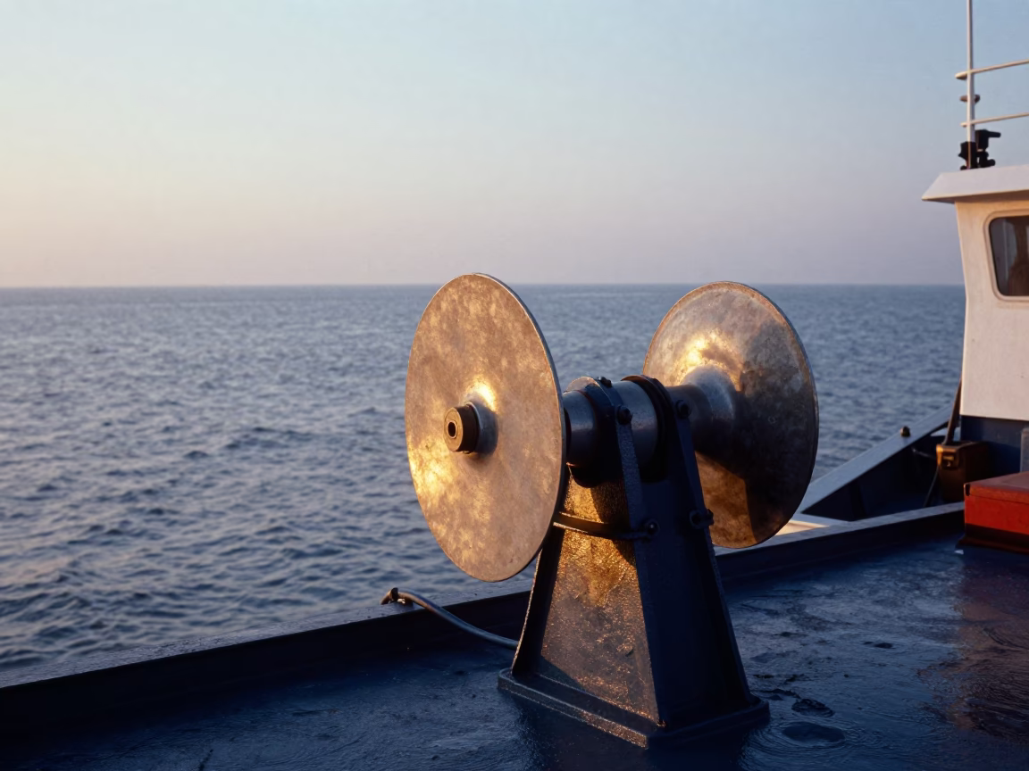 Mumbai Harbor Nautical Dawn Hydrophone Winch and Golden Light in in Mumbai, India