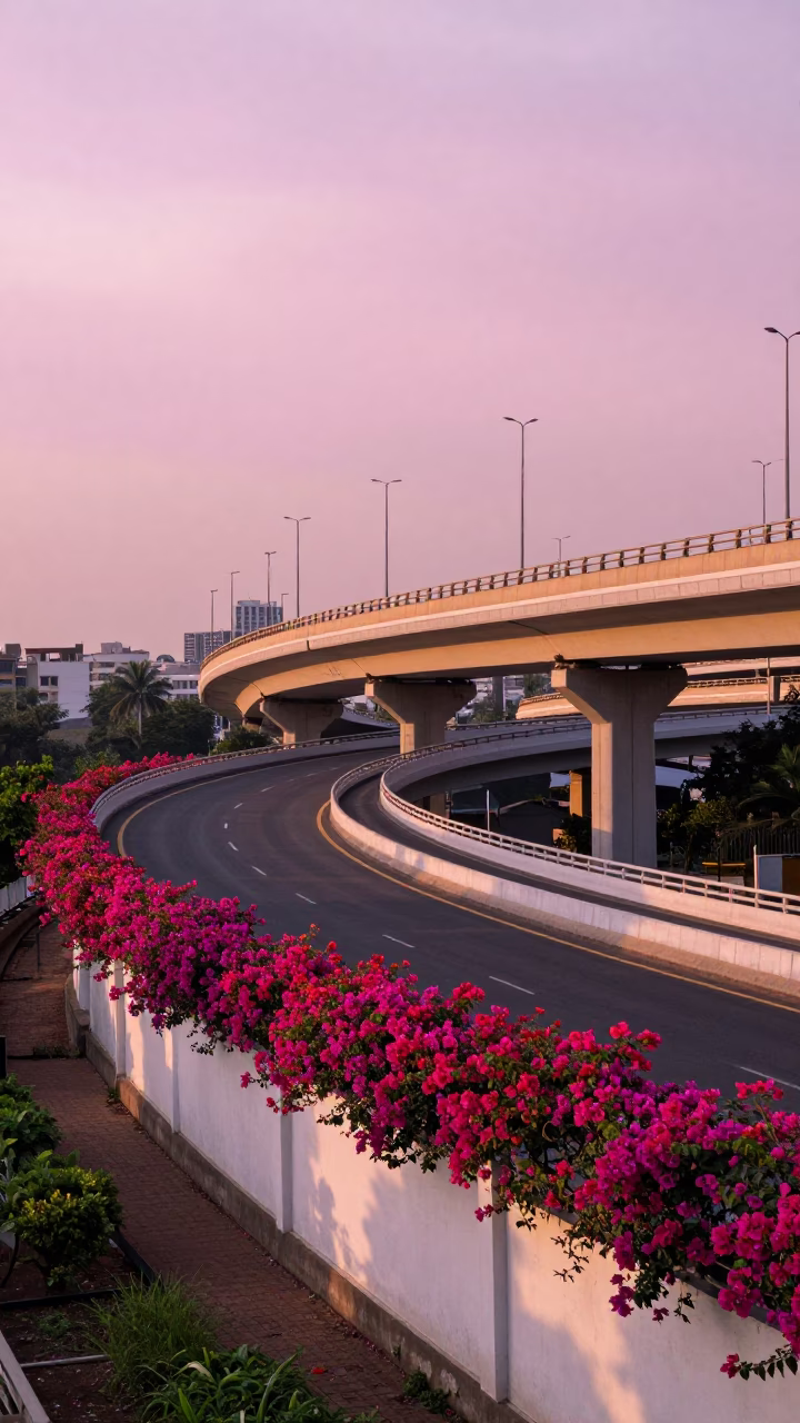Mumbai Highway Flyover at Nautical Dawn Light in in Mumbai, India