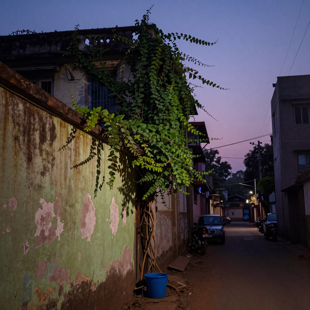 Mumbai India Street Scene Before Sunrise with Vine and Bucket in in Mumbai, India