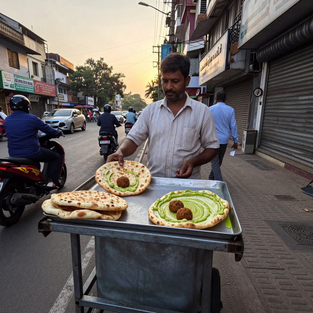 Mumbai Pita Bread at The Early Evening Light in in Mumbai, India