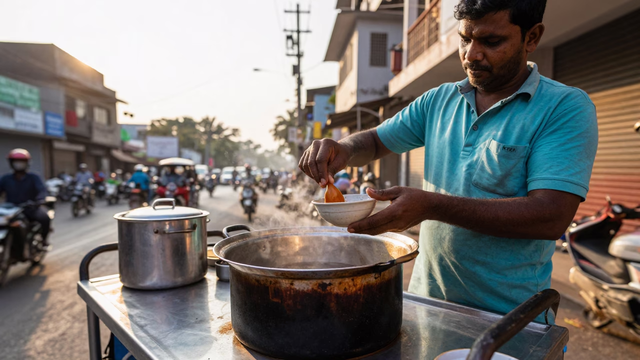 Mumbai Preparing Coffee at Clear Late-afternoon Light in in Mumbai, India