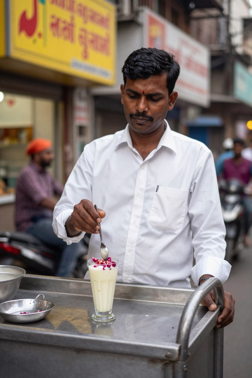 Mumbai Preparing Lassi at As City Lights Begin To Glow in in Mumbai, India