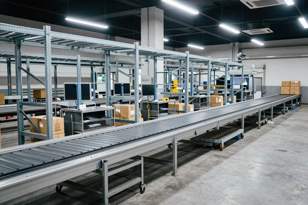 Mumbai Sorting Belt Logistics Under Noon Light in at a parcel sorting belt in Mumbai