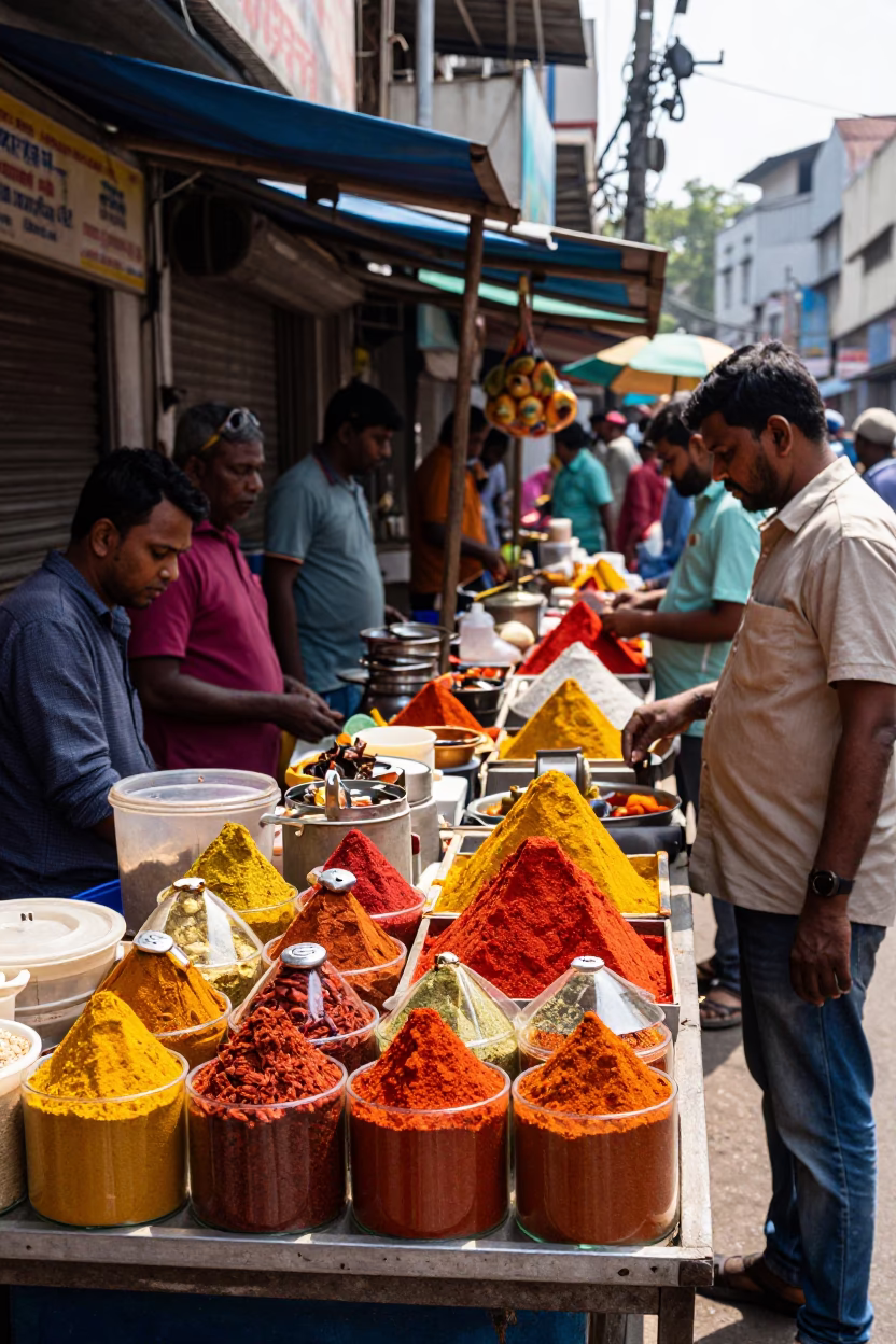 Mumbai Street Stall Noon Light Spices and Daily Commerce in in Mumbai, India