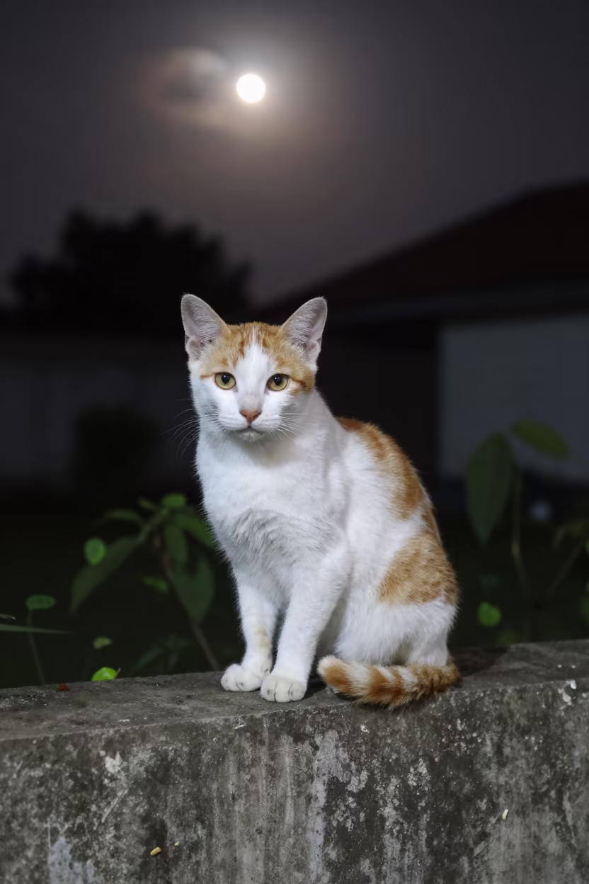 Munchkin Cat on Jashore Courtyard Wall Night in near a garden edge with soft morning light and an uncluttered background in Jashore