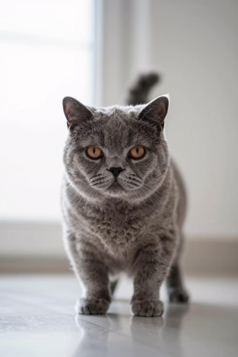 Munchkin Cat Portrait in Kano Studio in in a quiet portrait studio with a plain backdrop and eye-level framing in Kano