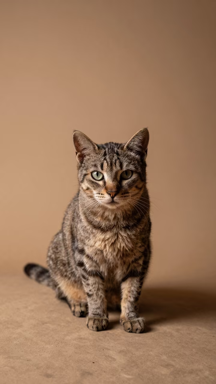 Munchkin Cat Portrait in Mekelle Studio in in a quiet portrait studio with a plain backdrop and eye-level framing in Mekelle