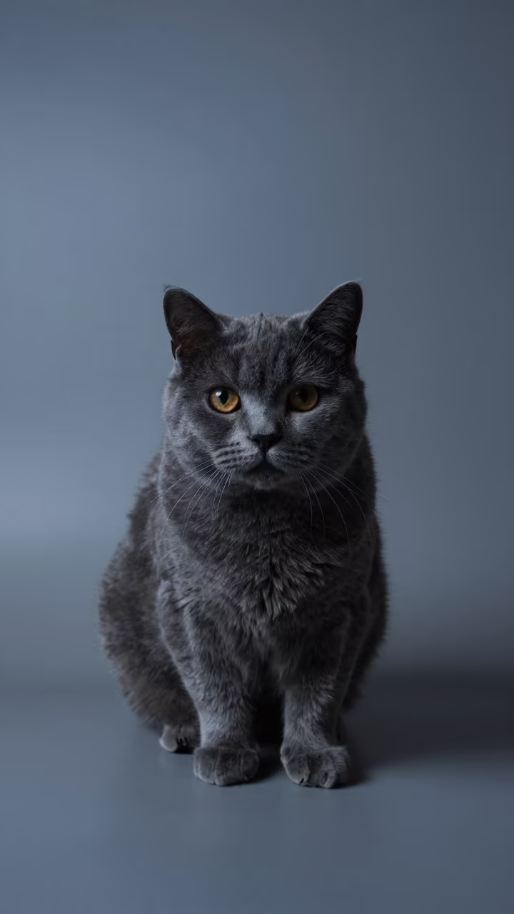 Munchkin Cat Portrait in Winter Twilight Studio in in a quiet portrait studio with a plain backdrop and eye-level framing near Lahore