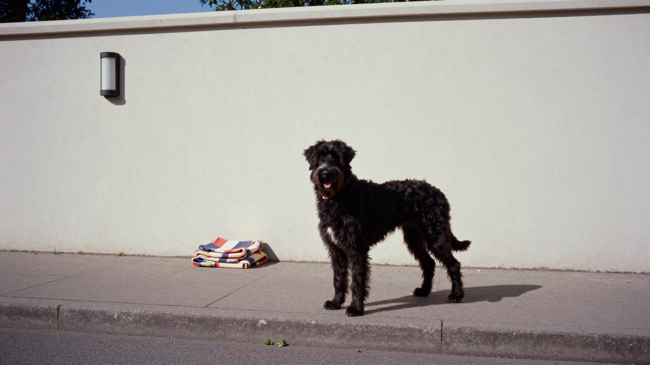 Munsterlander on Samsun Courtyard Wall Path in beside a plain courtyard wall in clear daylight with the animal at eye level in Samsun