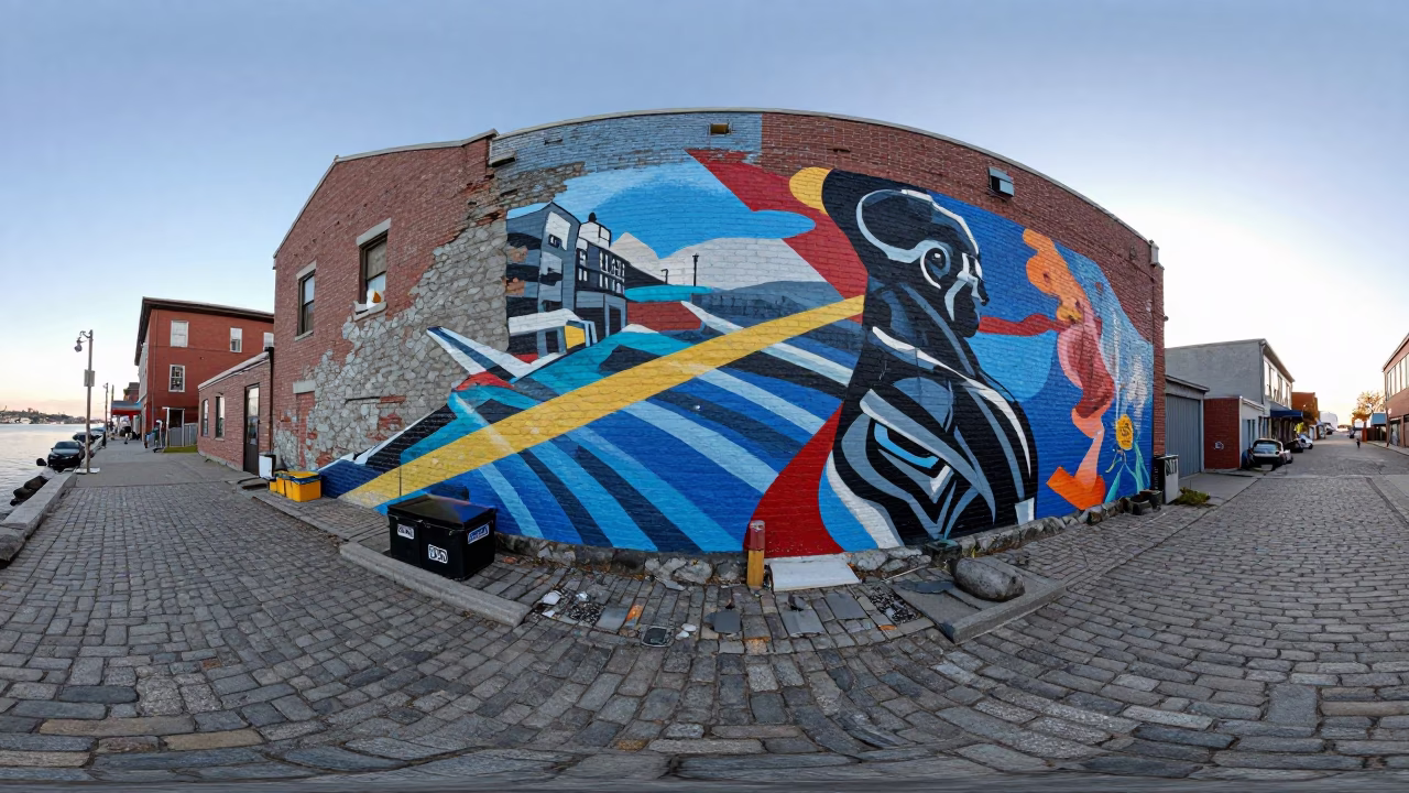 Mural Painting in Halifax at As First Light Reaches The Scene in in Halifax, Nova Scotia, Canada