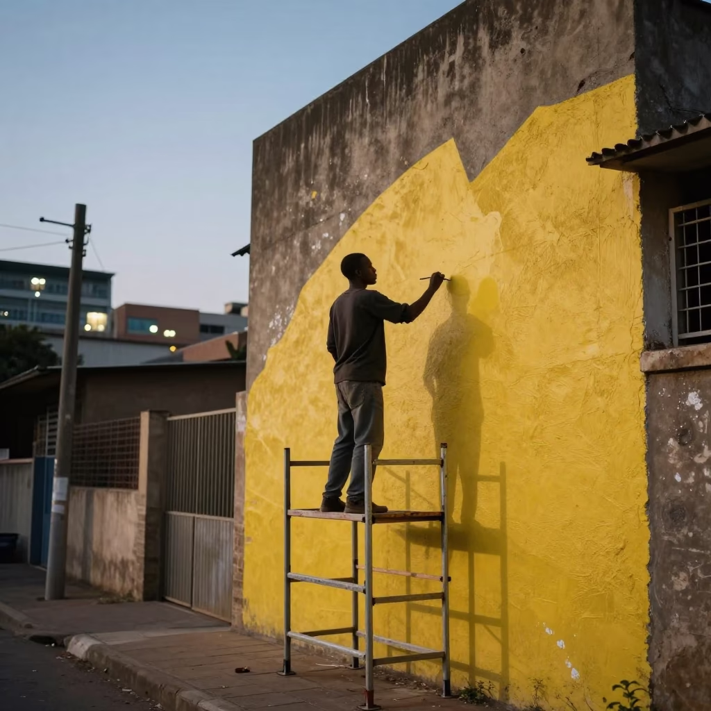 Mural Painting in Johannesburg at As City Lights Begin To Glow in in Johannesburg, South Africa