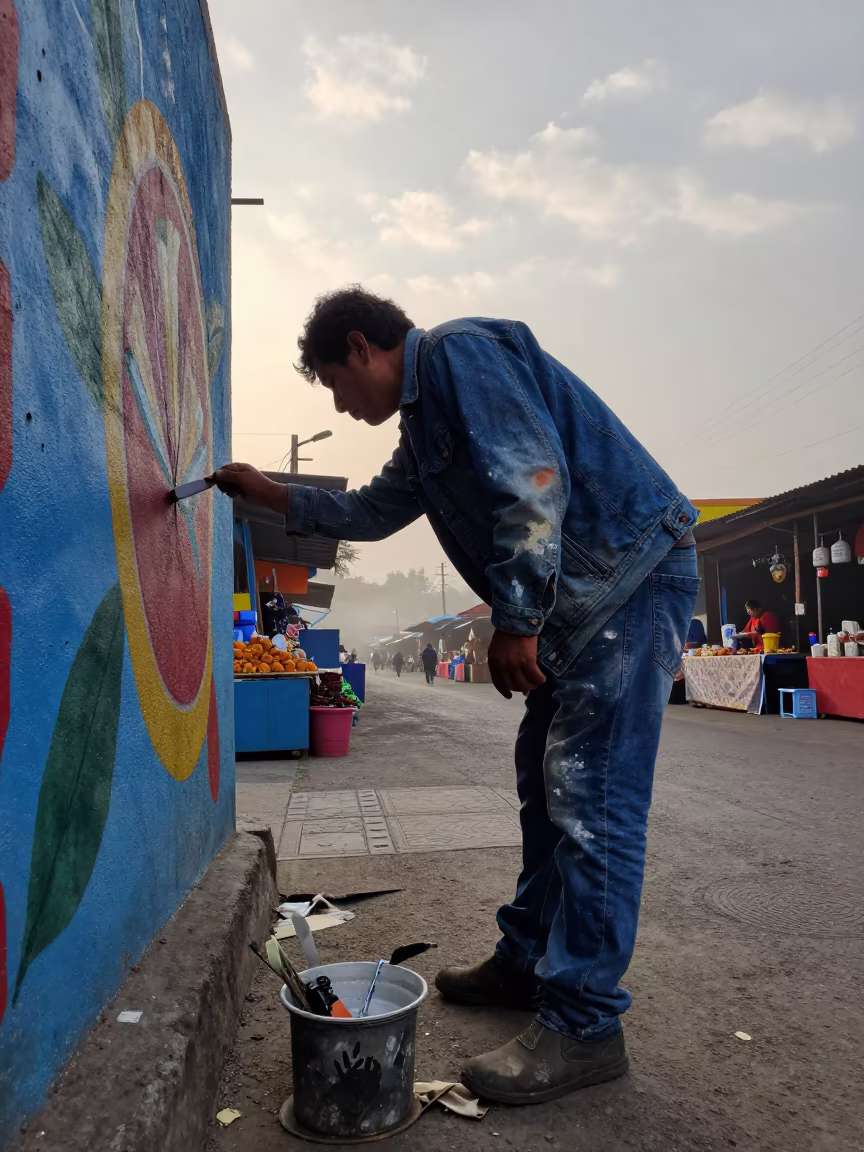 Muralist Dawn Light at Xochimilco Market in near Xochimilco, Mexico City