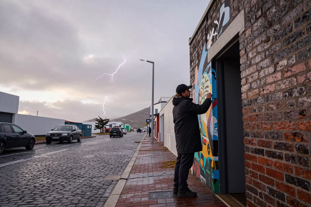 Muralist Frozen Lightning Cape Town Winter in in the old quarter in Long Street, Cape Town