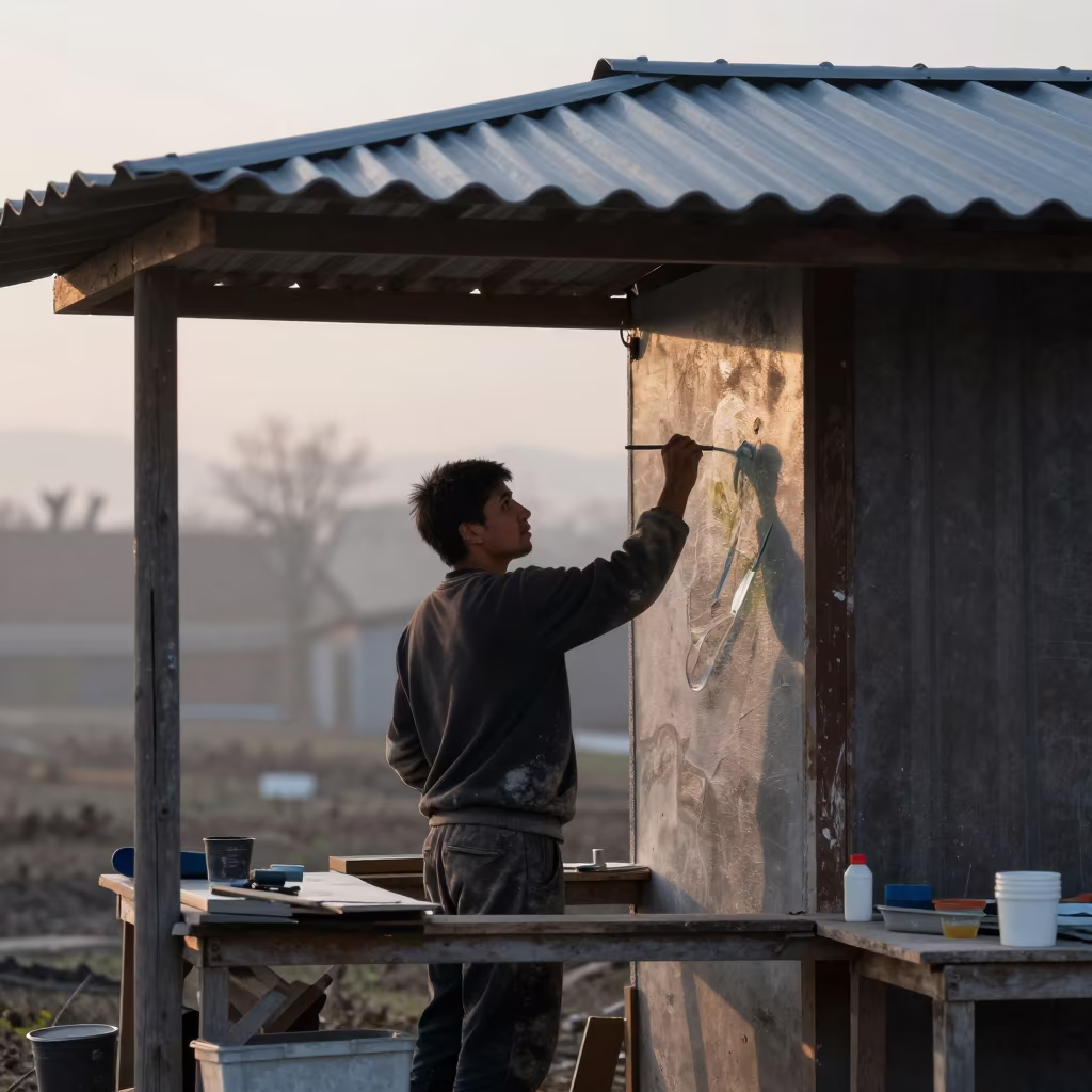 Muralist Painting Dawn Workshop Near Oran in near Oran