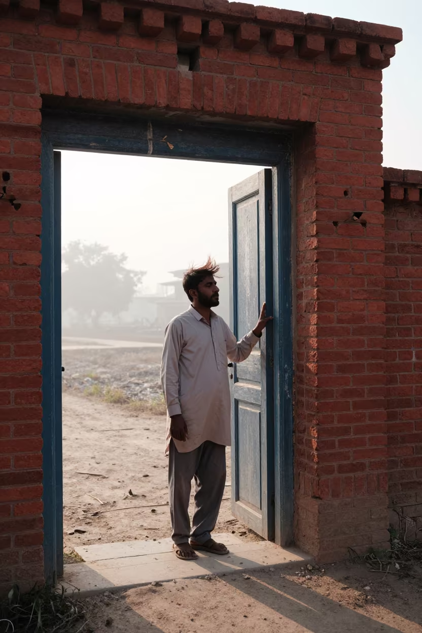 Muralist Wiping Hands at Dawn in Hafizabad in in Hafizabad